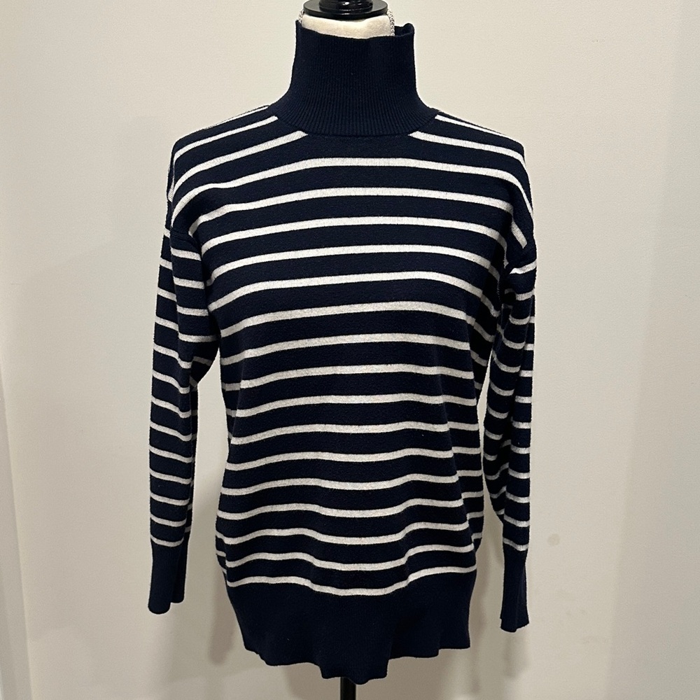 Classic Navy and White Striped Turtleneck Sweater